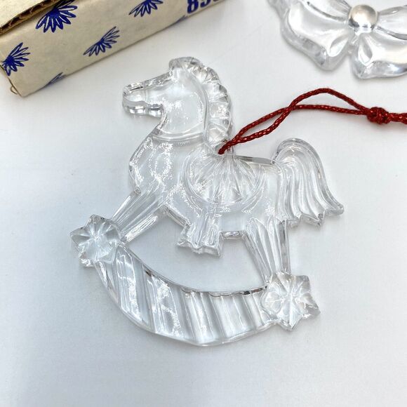 2 Princess House Lead Crystal Christmas Tree Ornament Rocking Horse Wreath #896 - Picture 2 of 9